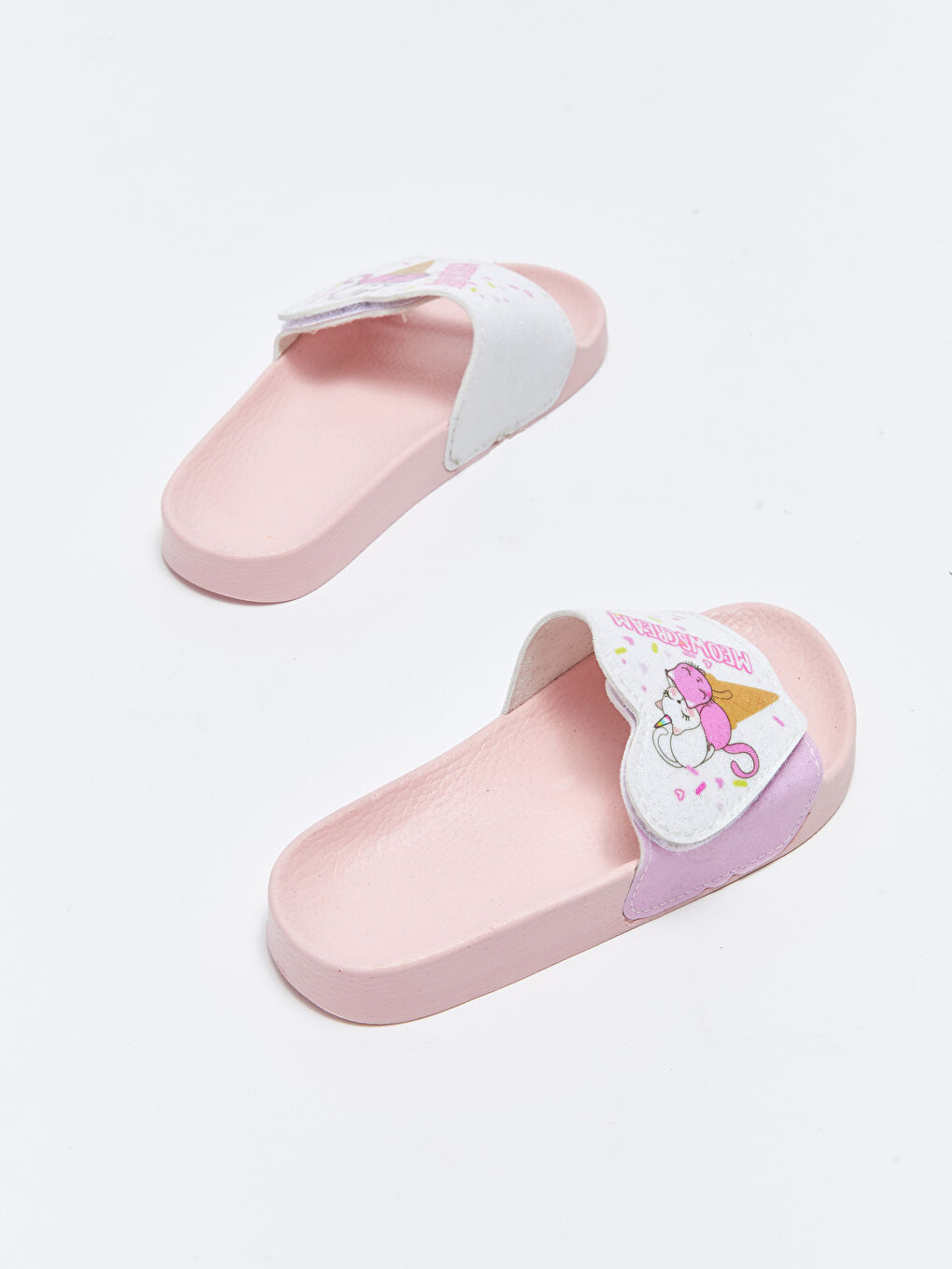 Beyaz Baskılı Tek Bantlı Kız Çocuk Terlik-4