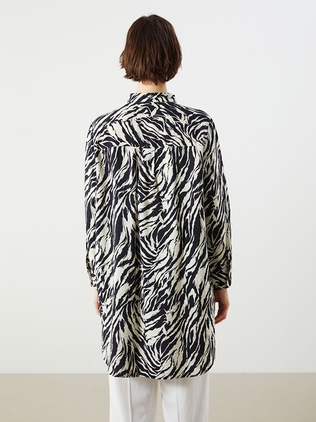 Grandad Collar Patterned Women's Shirt Tunic -S2HR11Z8-LQB