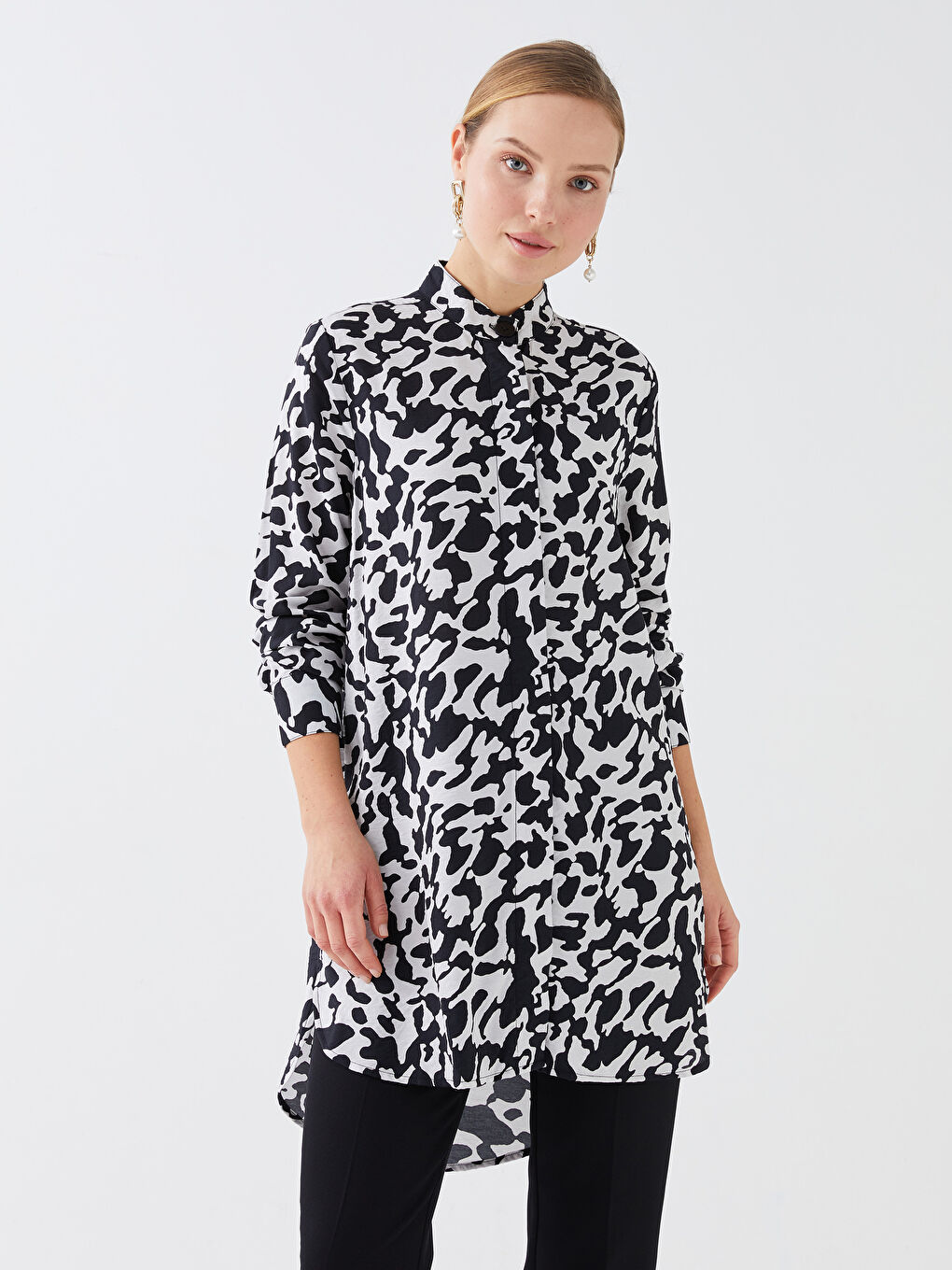 LCWAIKIKI Classic Tunique Chemise à Motifs pour Femmes avec Col Mao-1