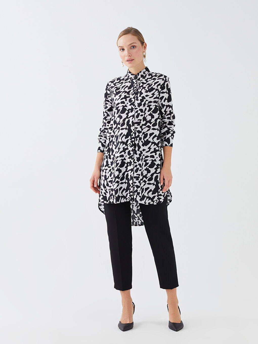 LCWAIKIKI Classic Tunique Chemise à Motifs pour Femmes avec Col Mao-2