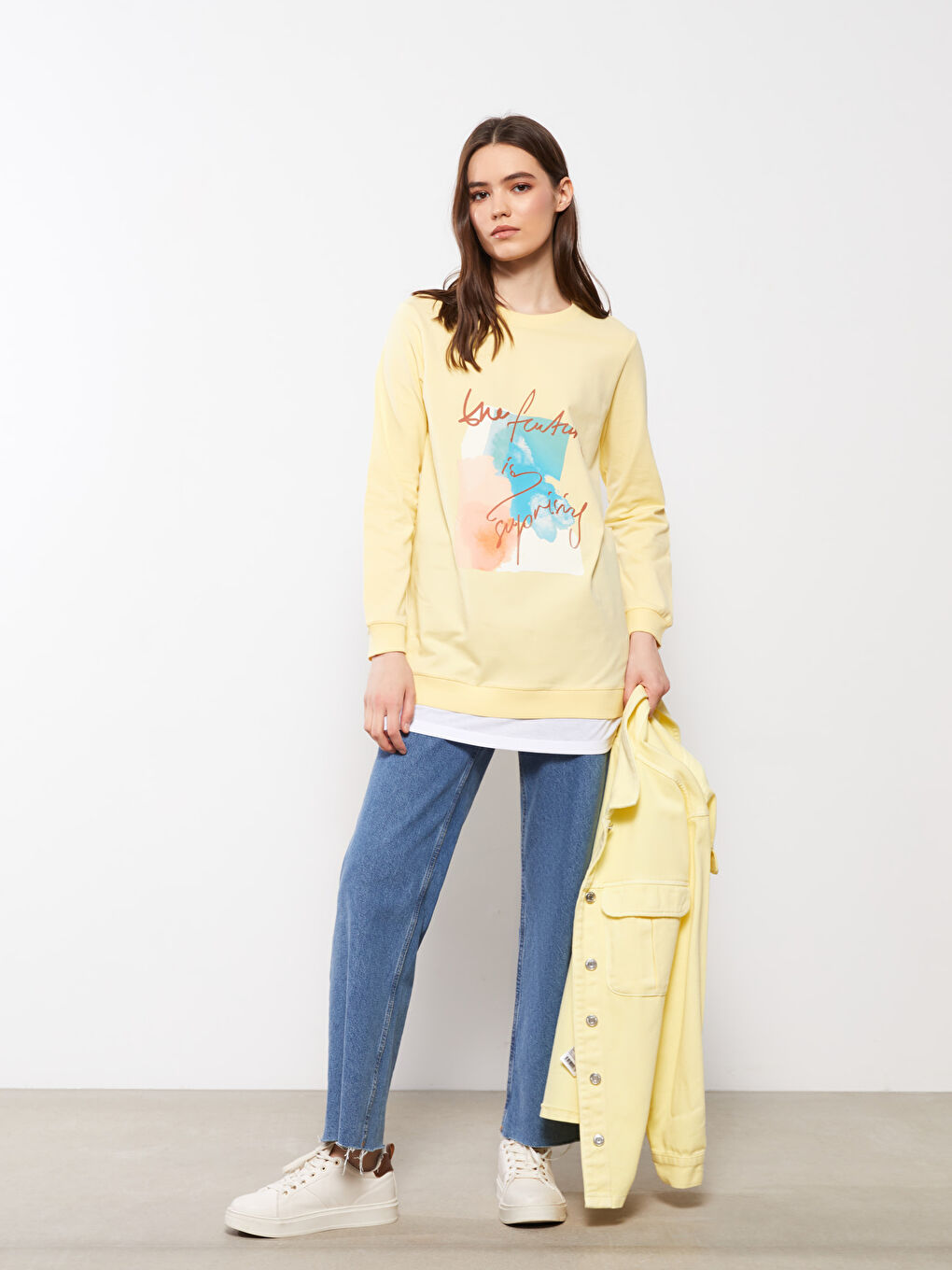 LC Waikiki Crew Neck Printed Long Sleeve Women's Tunic -S2HR20Z8-FTK