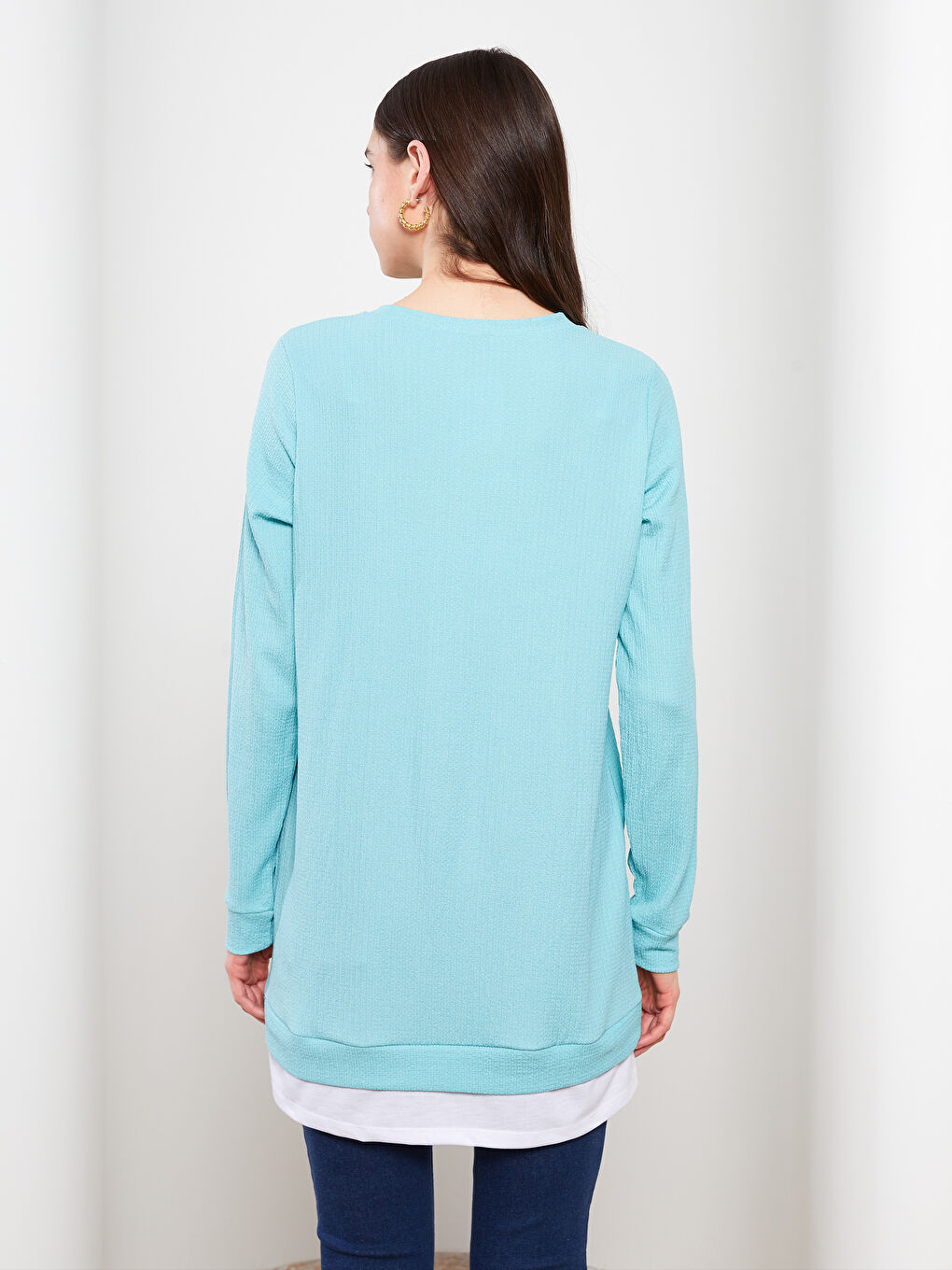 تونيك سادة بياقة دائرية بأكمام طويلة للسيدات-4
