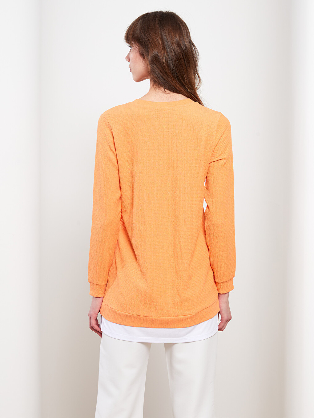 Crew Neck Plain Long Sleeve Women's Tunic-4