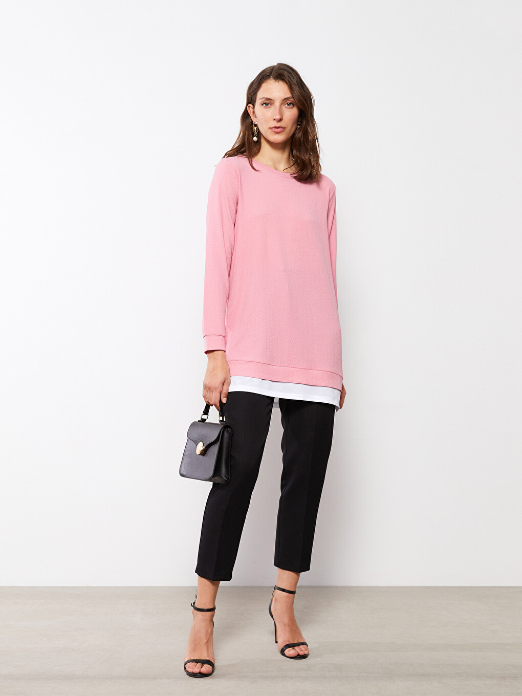 Crew Neck Plain Long Sleeve Women's Tunic