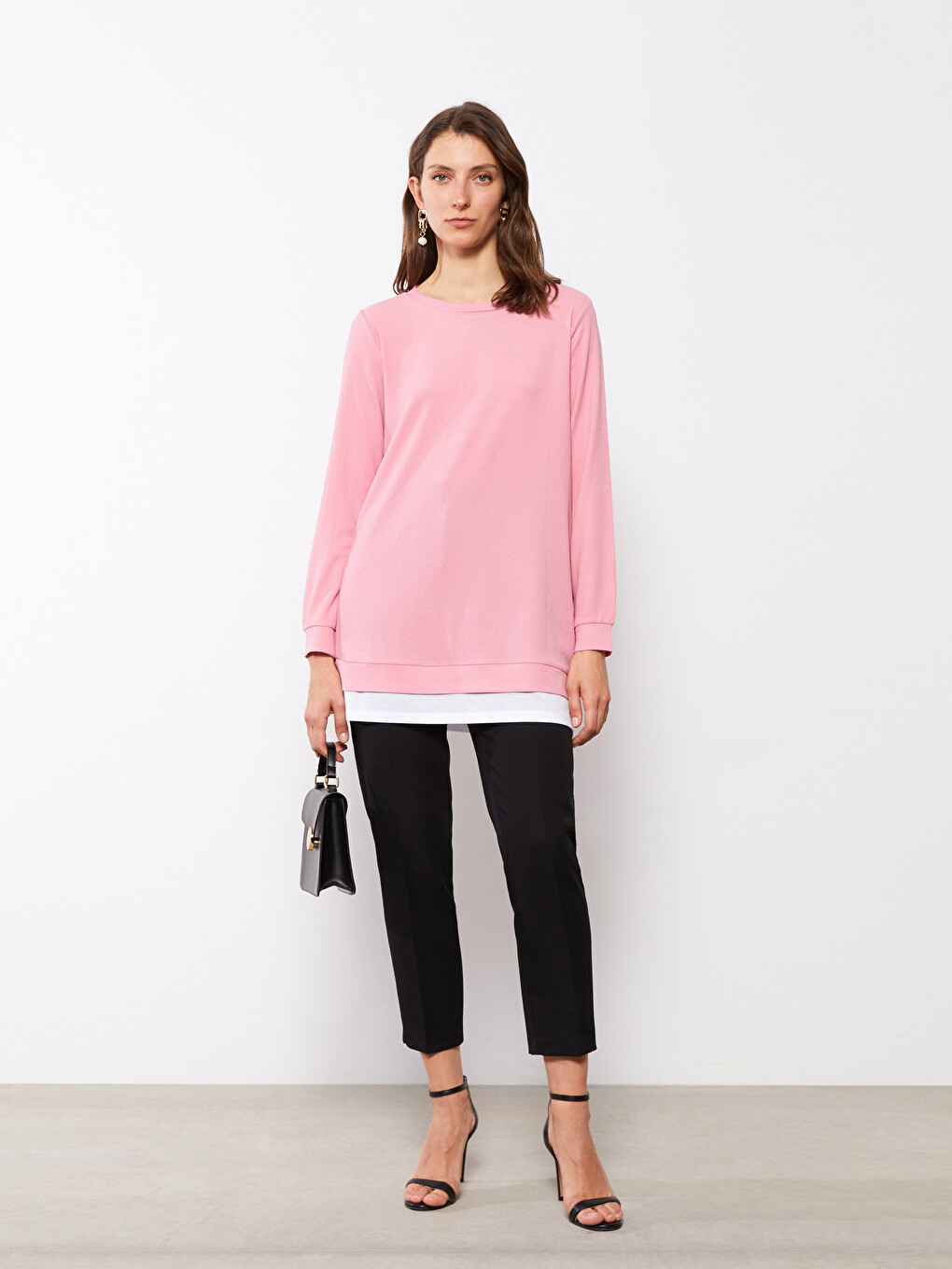 Crew Neck Plain Long Sleeve Women's Tunic-1