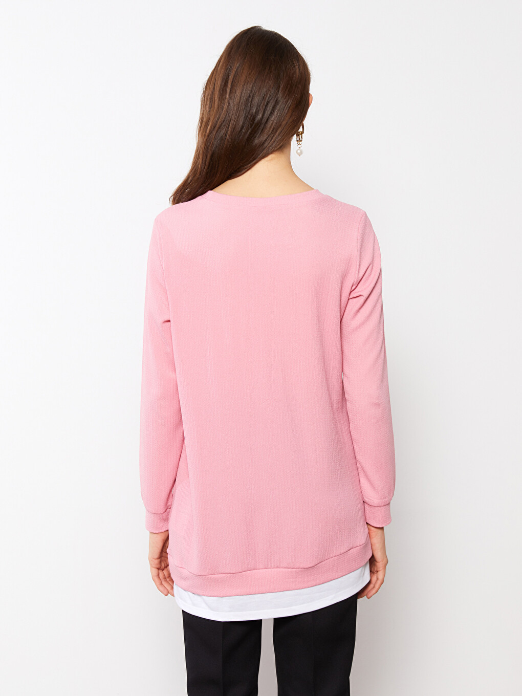 Crew Neck Plain Long Sleeve Women's Tunic-5