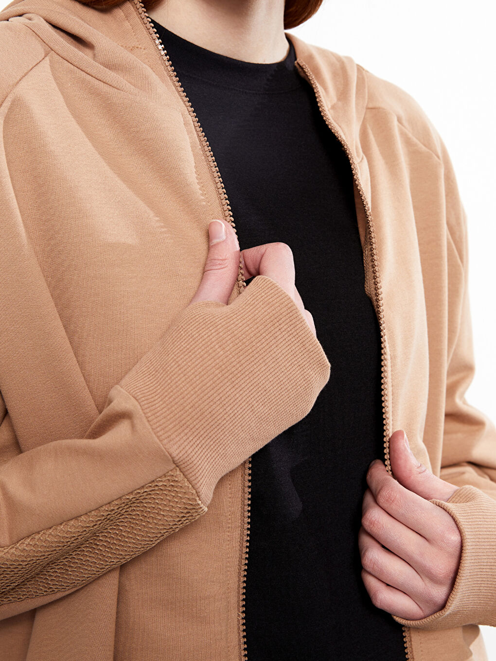 كارديجان رياضي سادة كم طويل بكابوش للسيدات-3