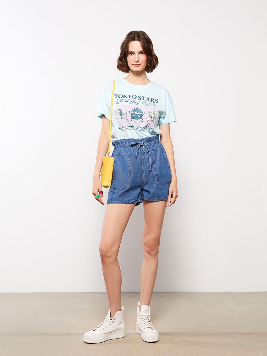Women's Straight Elastic Waist Jean Shorts -S2HR55Z8-507