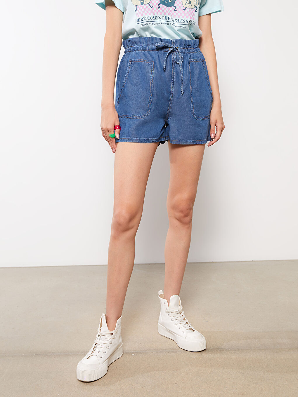 Women's Straight Elastic Waist Jean Shorts -S2HR55Z8-507