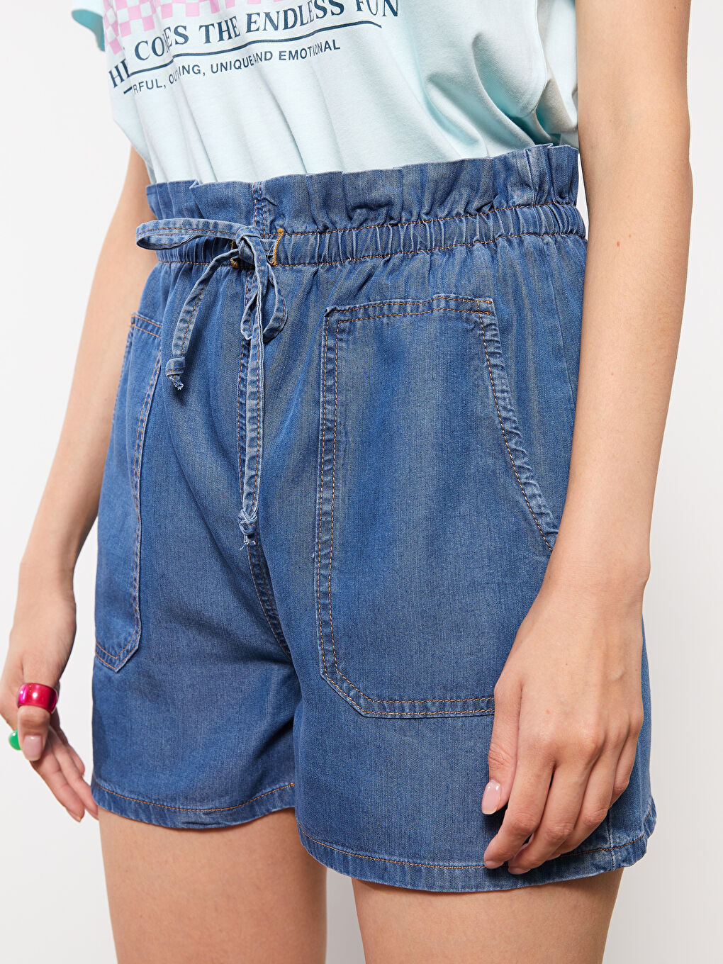Women's Straight Elastic Waist Jean Shorts -S2HR55Z8-507