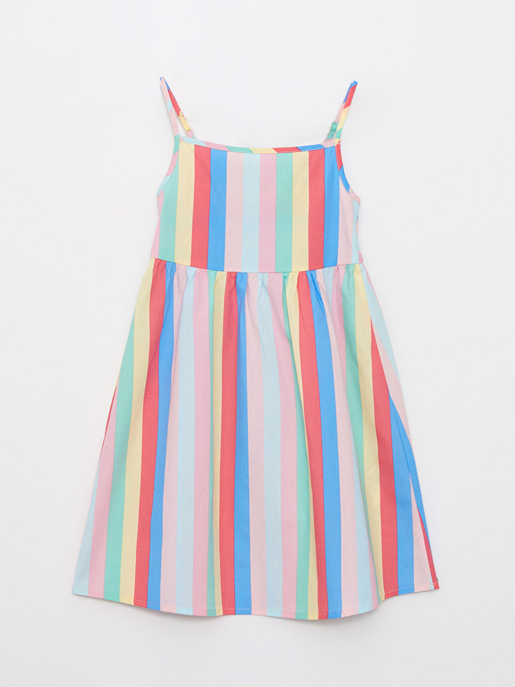 Square Neckline Striped Strap Poplin Girl Dress
