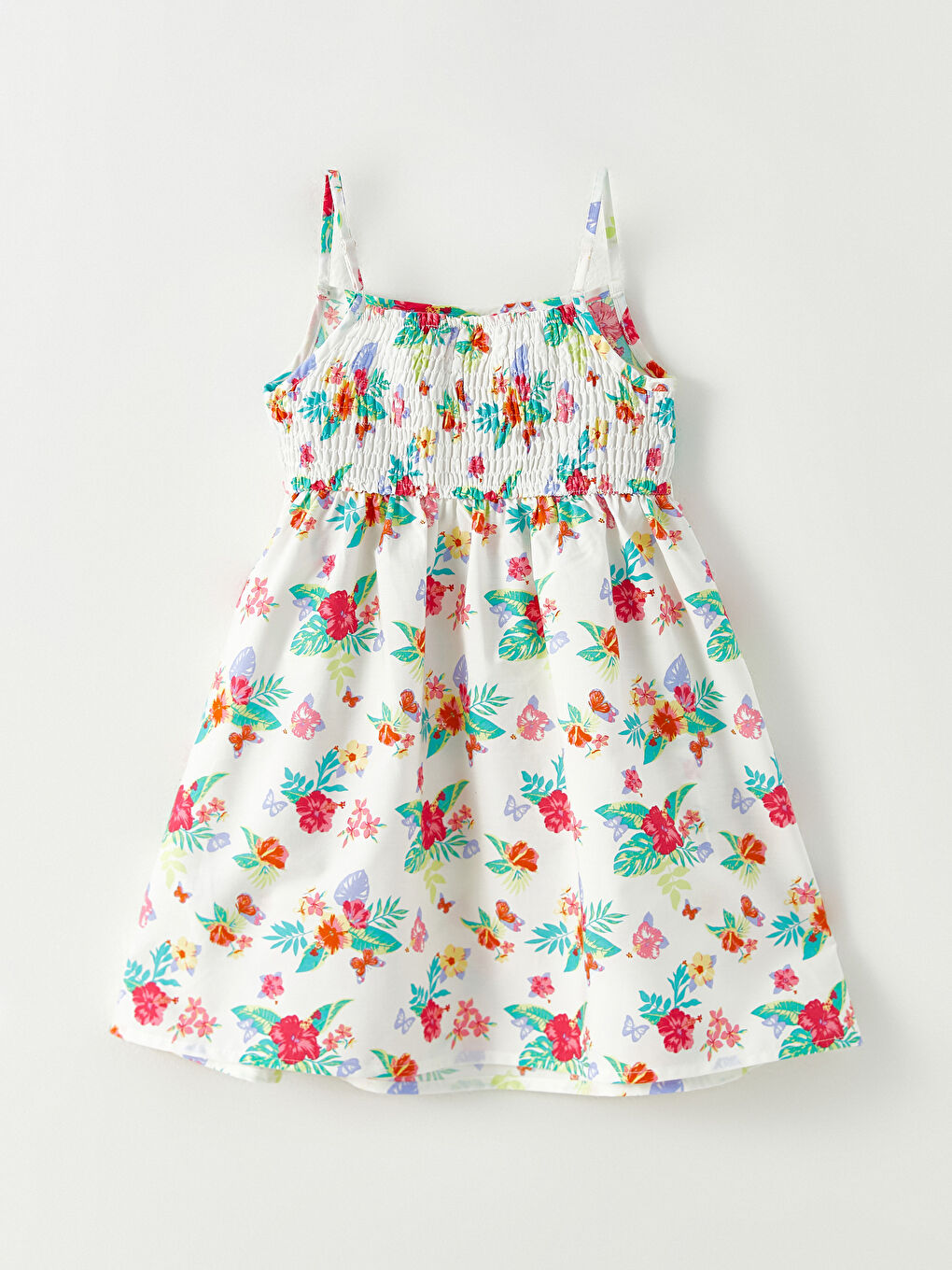 Square Neck Patterned Strappy Poplin Girl Dress-2