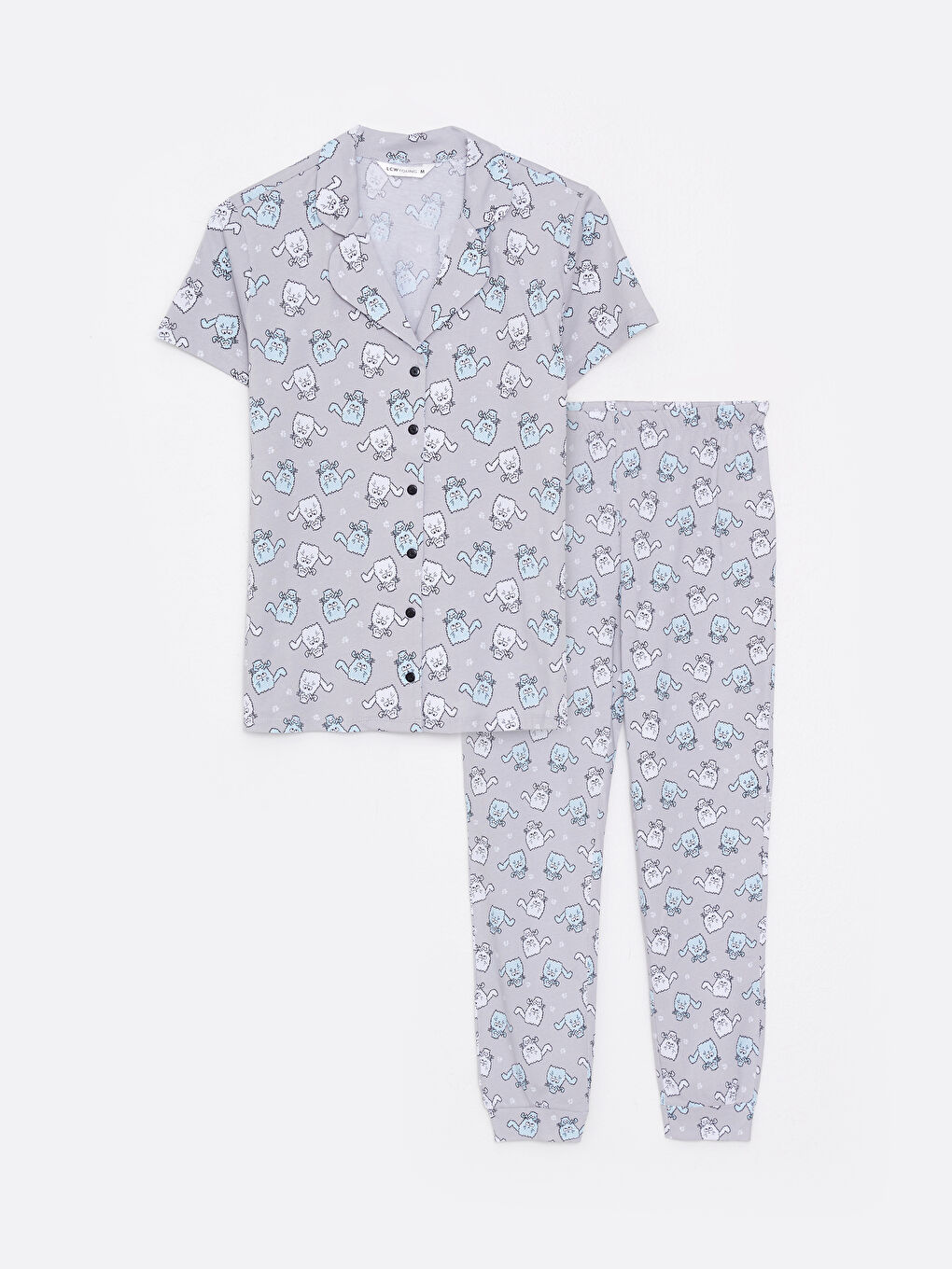 Set de pijama pentru Femei din Bumbac cu Guler de Cămașă, Cu Model, Mânecă Scurtă-6