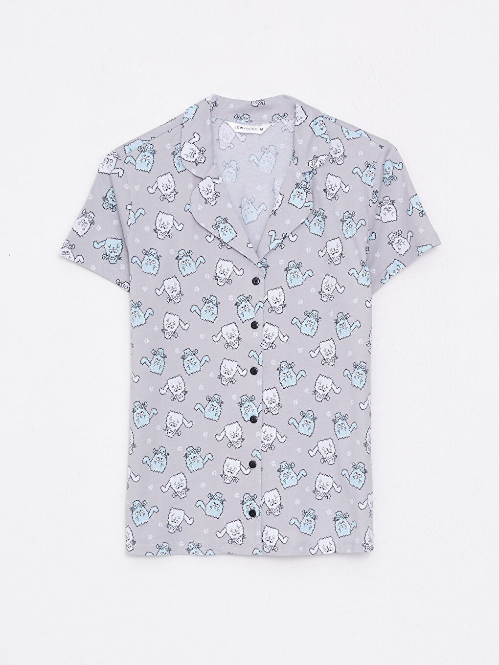 Set de pijama pentru Femei din Bumbac cu Guler de Cămașă, Cu Model, Mânecă Scurtă-7