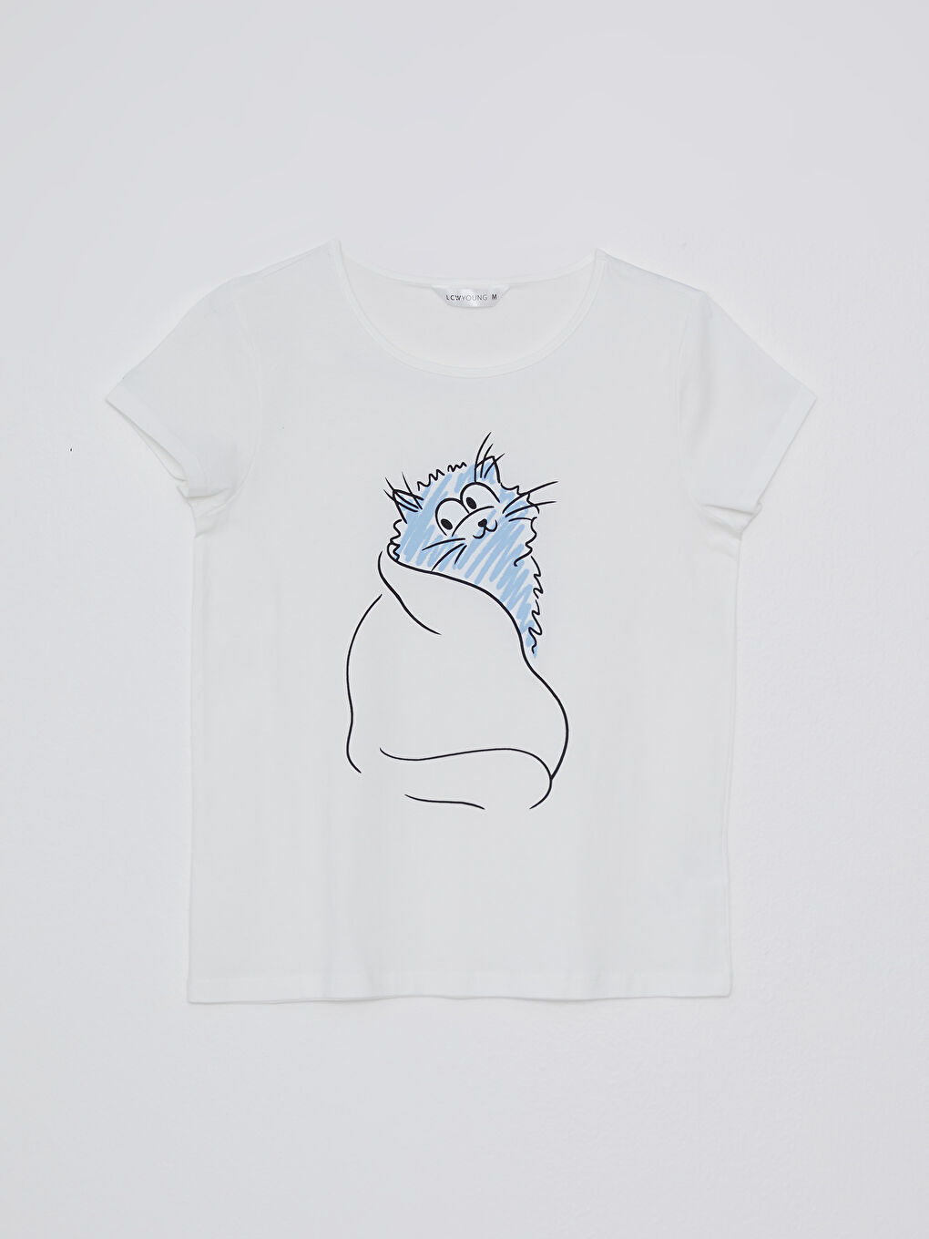 Gri Bisiklet Yaka Baskılı Kısa Kollu Pamuklu Kadın Pijama Takımı-6