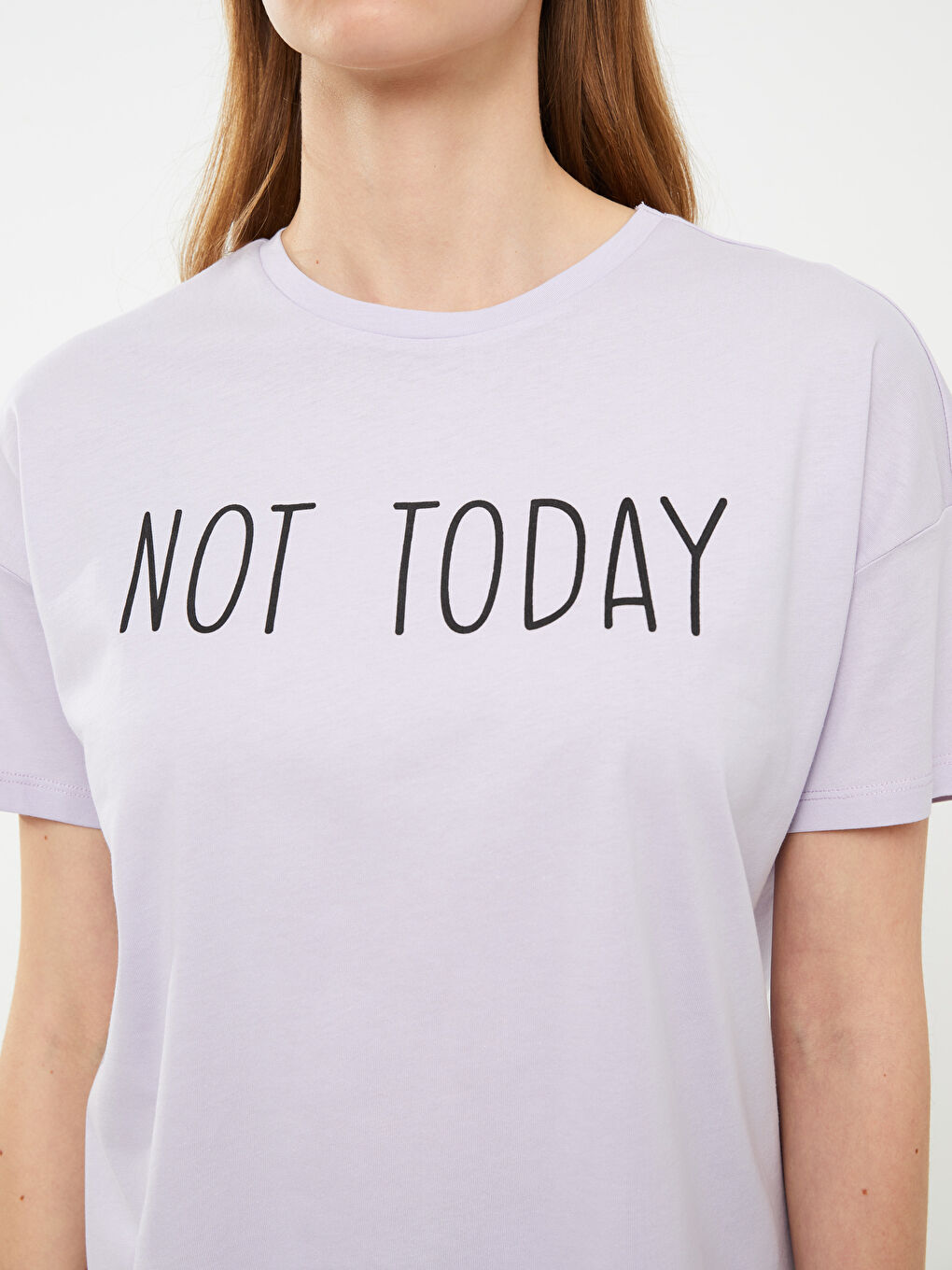 Lila Bisiklet Yaka Baskılı Pamuklu Kadın Pijama Takımı-2