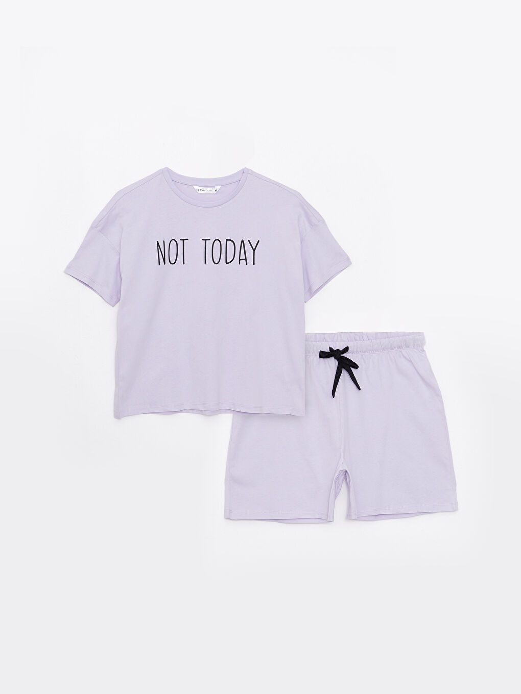 Lila Bisiklet Yaka Baskılı Pamuklu Kadın Pijama Takımı-4