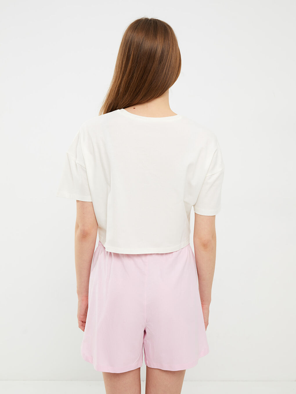 Crew Neck Lilo & Stitch Printed Short Sleeve Cotton Women's Pajamas Set-4