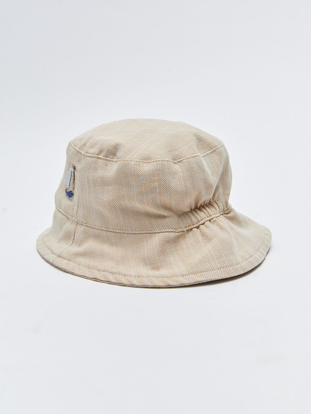 Bej Baskılı Nakış Detaylı Erkek Bebek Şapka-4