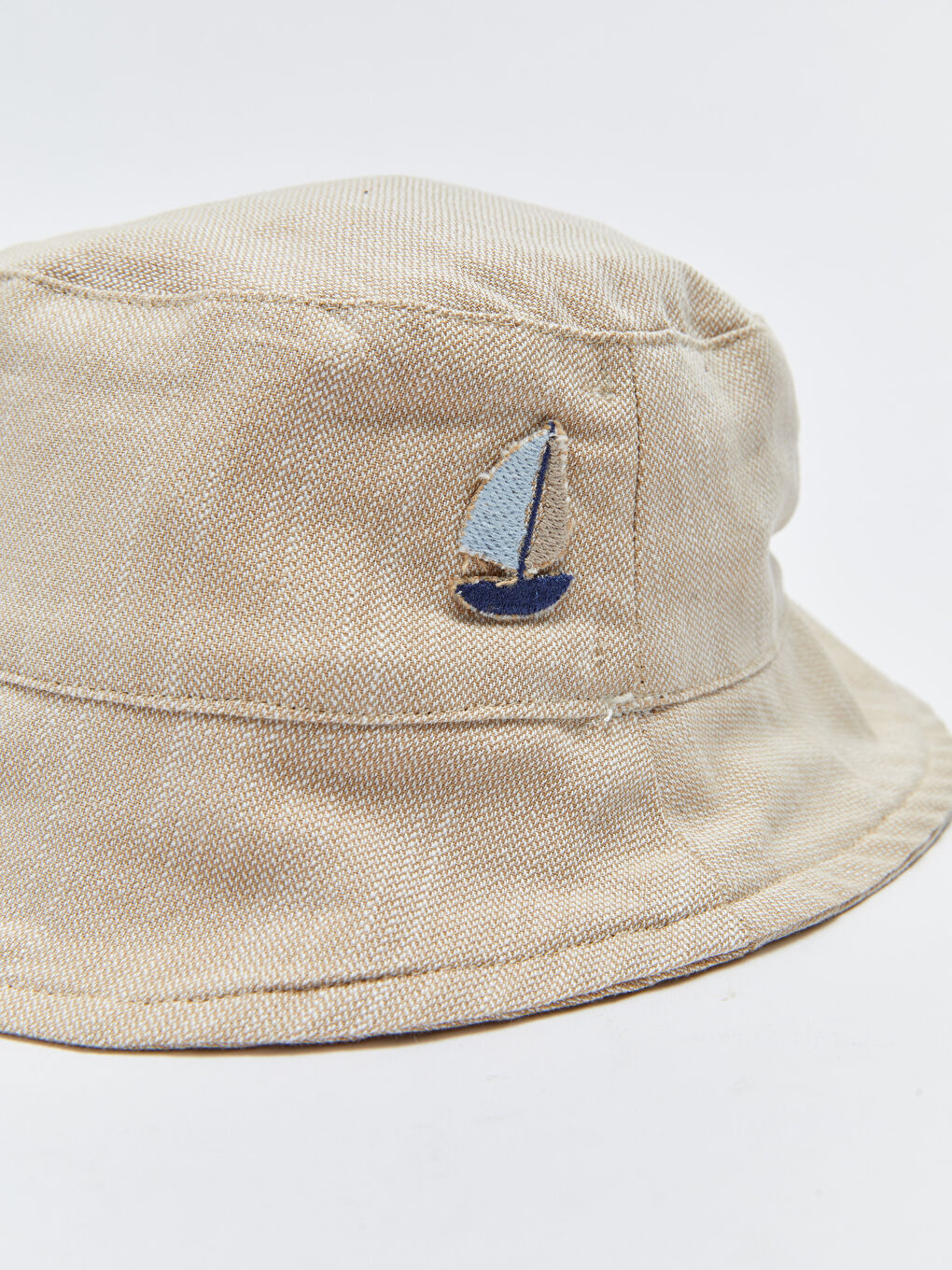 Bej Baskılı Nakış Detaylı Erkek Bebek Şapka-6