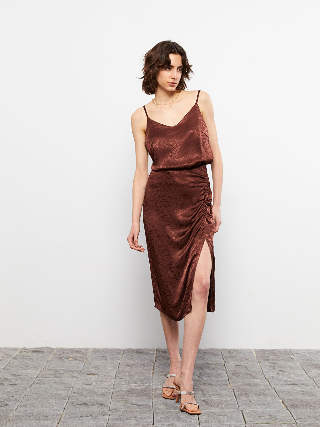 Fustă Damă Vâscoză Cu Model, Talie Cu Fermoar și Detalii Shirr