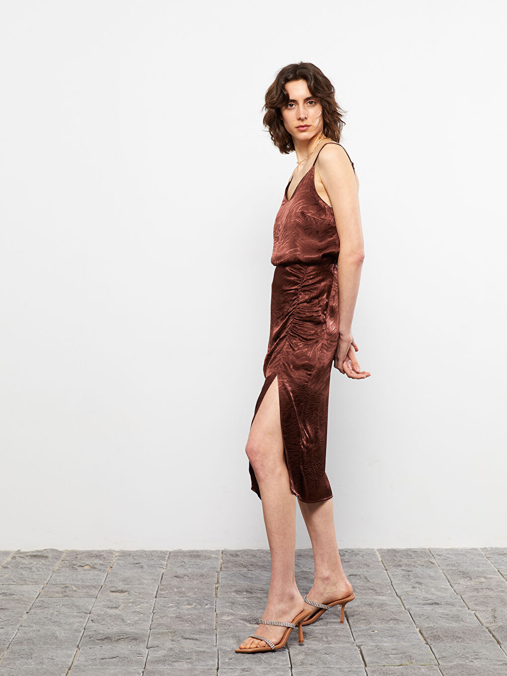 Fustă Damă Vâscoză Cu Model, Talie Cu Fermoar și Detalii Shirr-1