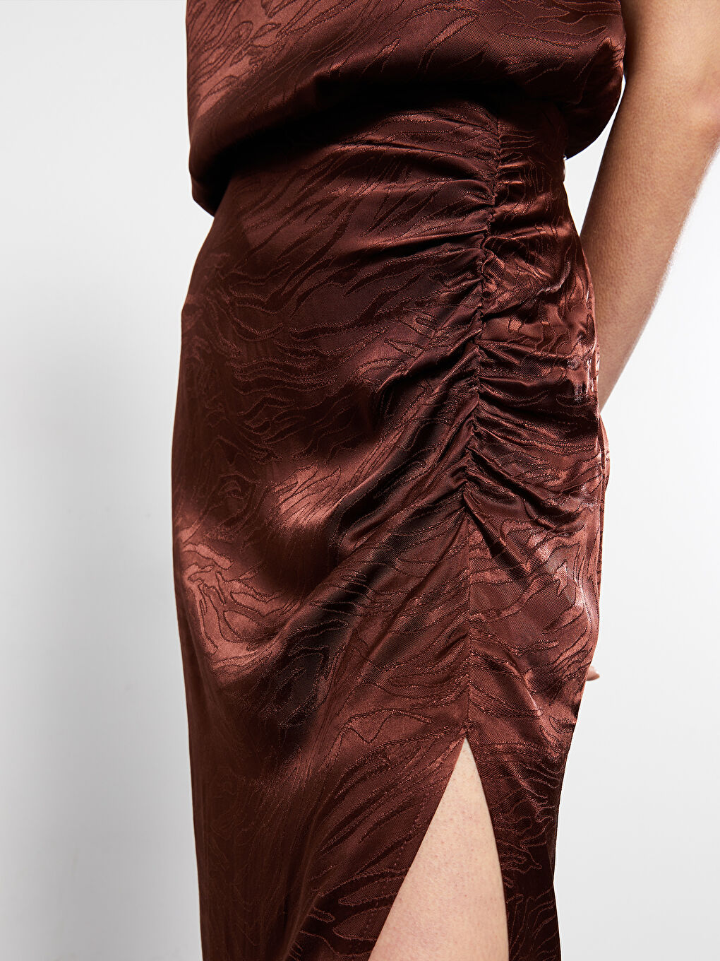 Fustă Damă Vâscoză Cu Model, Talie Cu Fermoar și Detalii Shirr-2