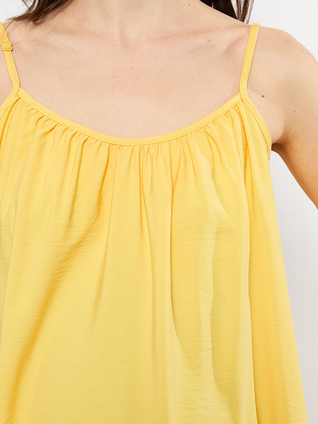 Sarı U Yaka Düz Askılı Hamile Elbise-7