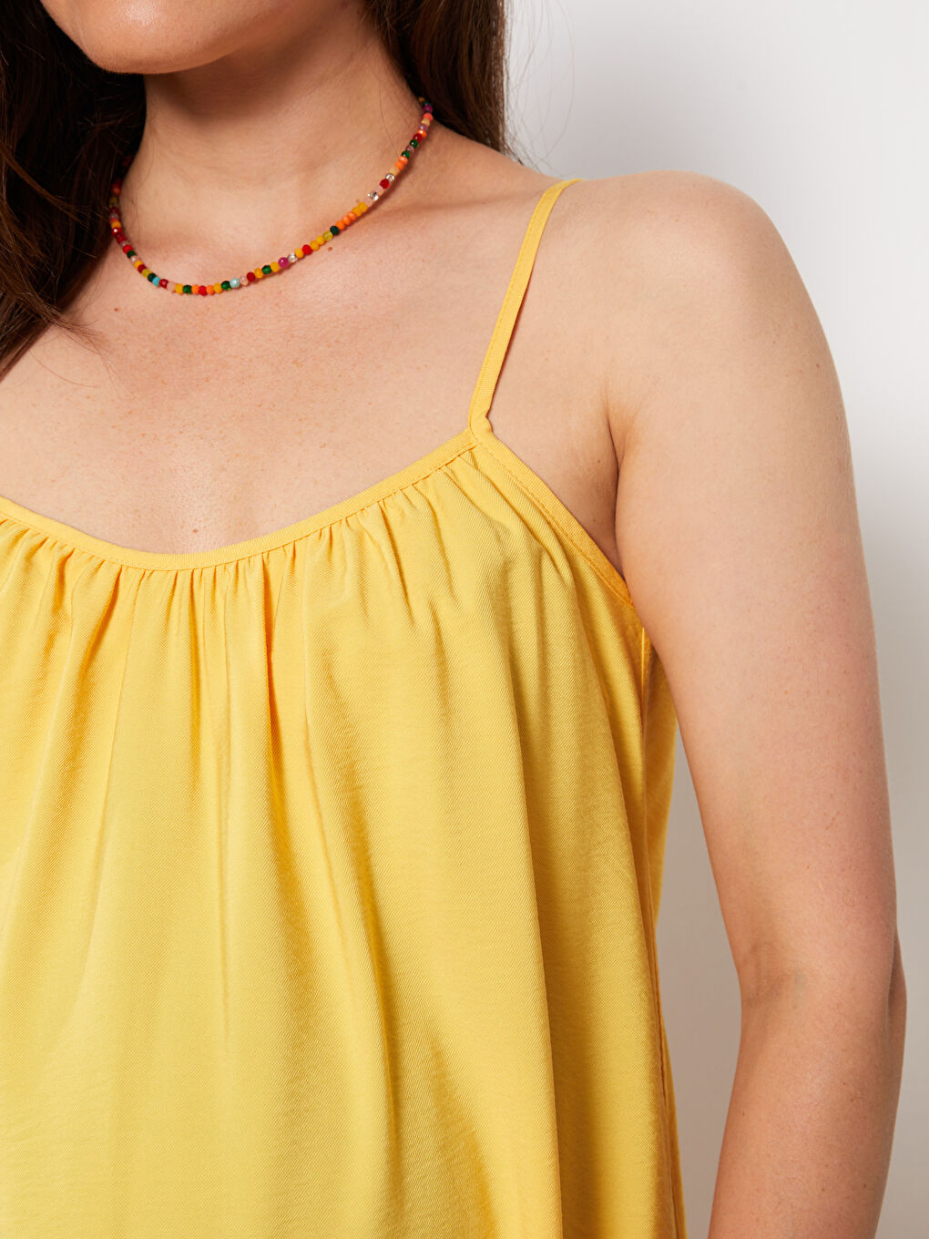 Sarı U Yaka Düz Askılı Hamile Elbise-6