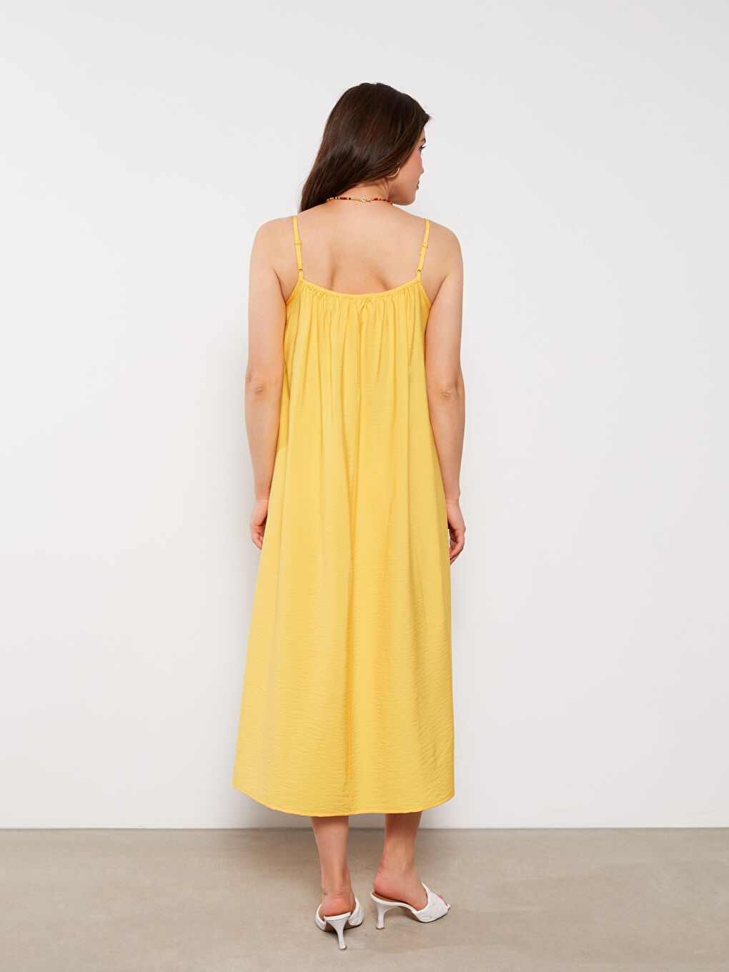 Sarı U Yaka Düz Askılı Hamile Elbise-8