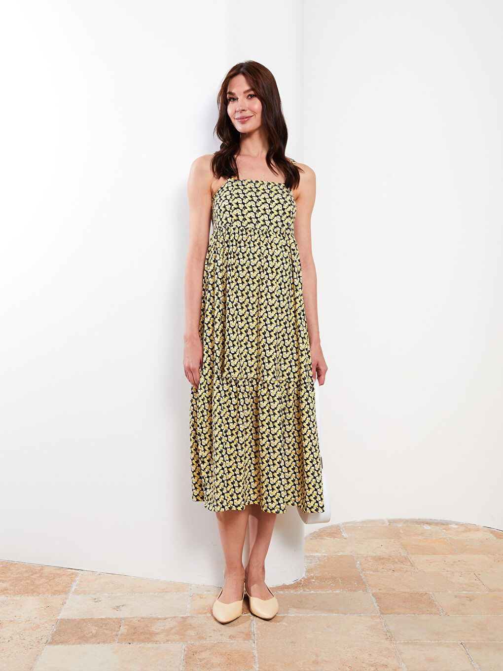 Square Collar Patterned Strap Crinkle Maternity Dress -S2HR77Z8-LQJ