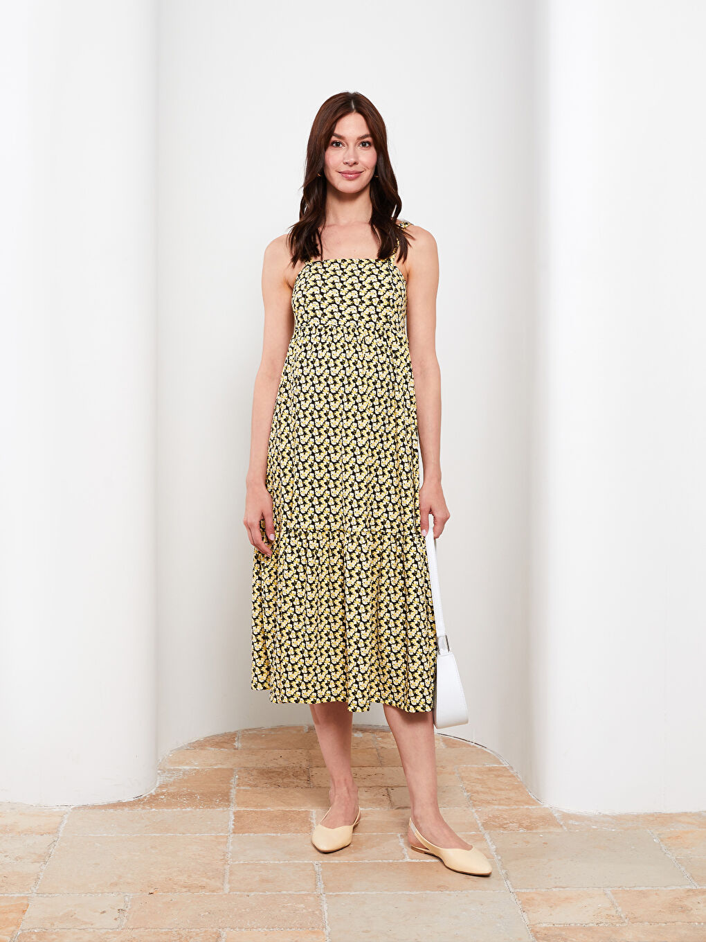 Square Collar Patterned Strap Crinkle Maternity Dress -S2HR77Z8-LQJ