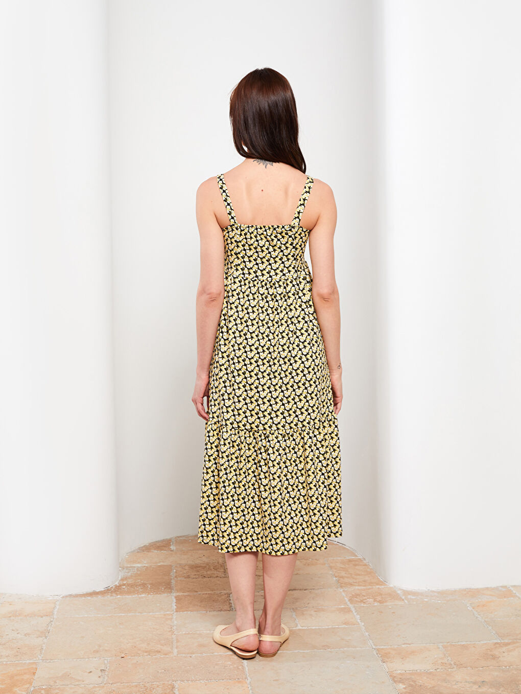 Square Collar Patterned Strap Crinkle Maternity Dress -S2HR77Z8-LQJ