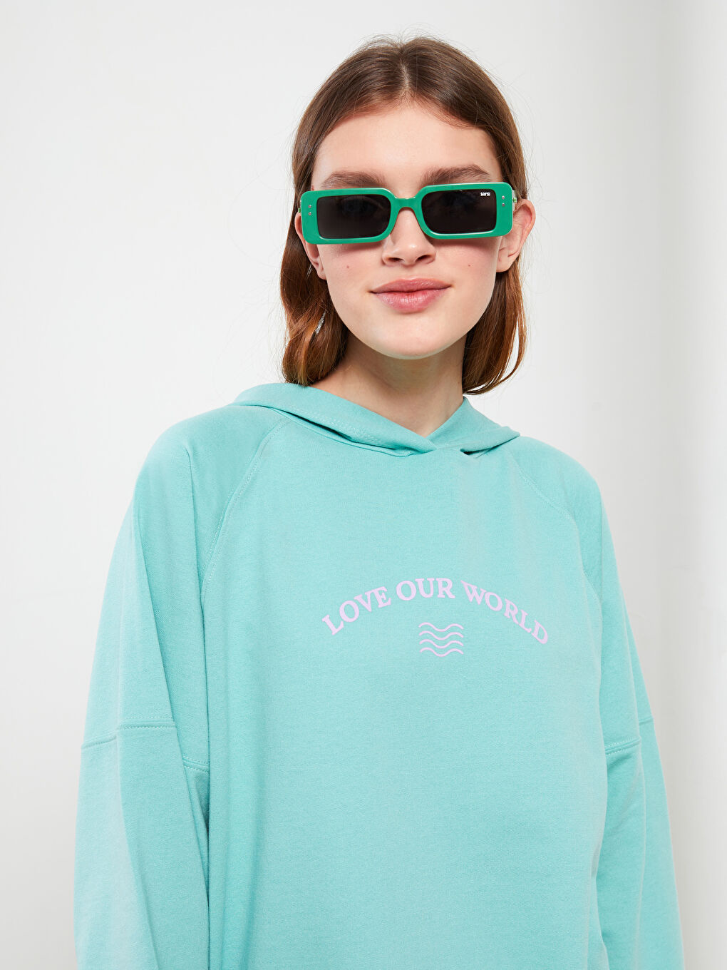 تونيك سويتشيرت للسيدات بكابوش مطبوع كم طويل-2