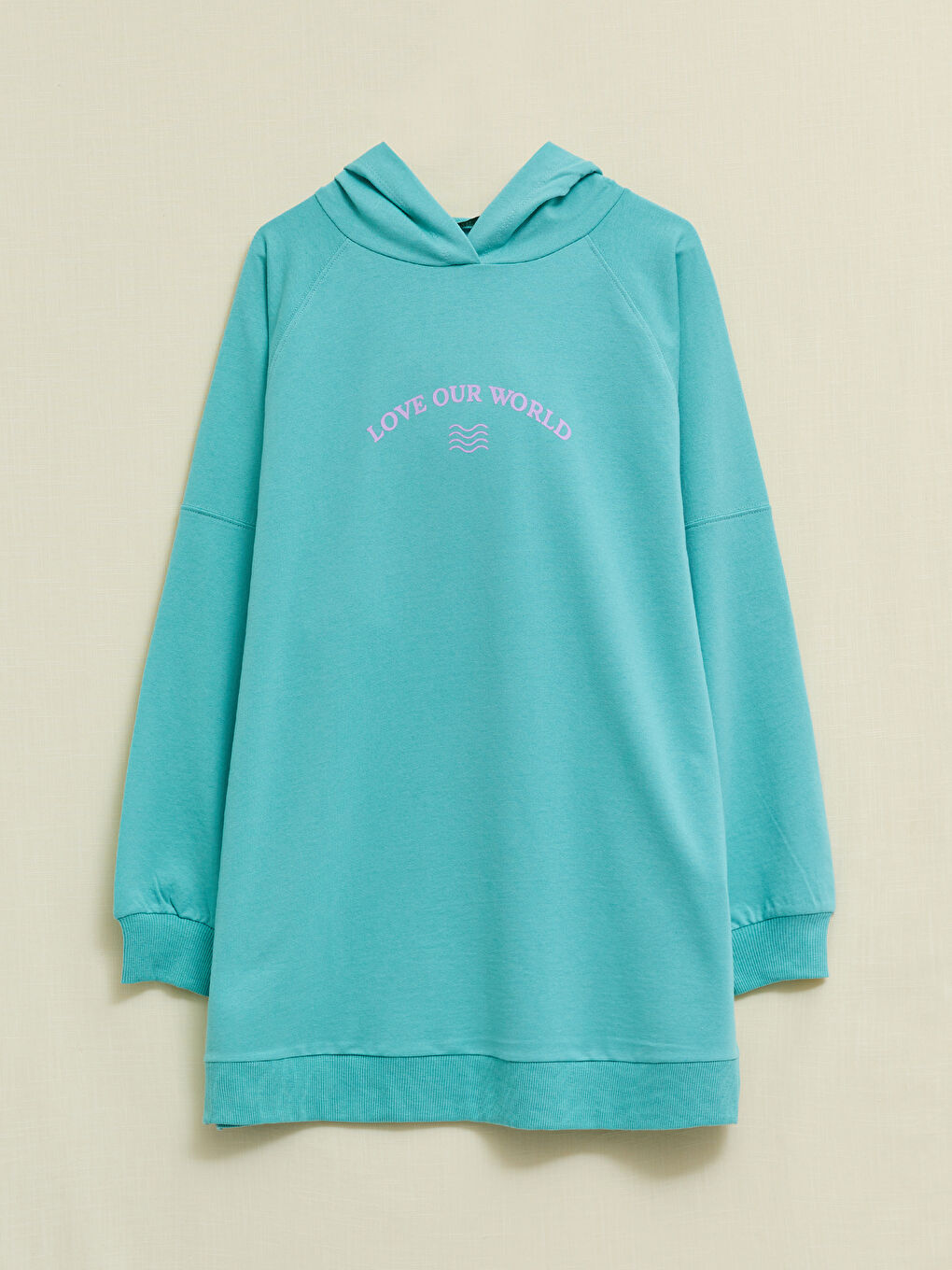 تونيك سويتشيرت للسيدات بكابوش مطبوع كم طويل-5