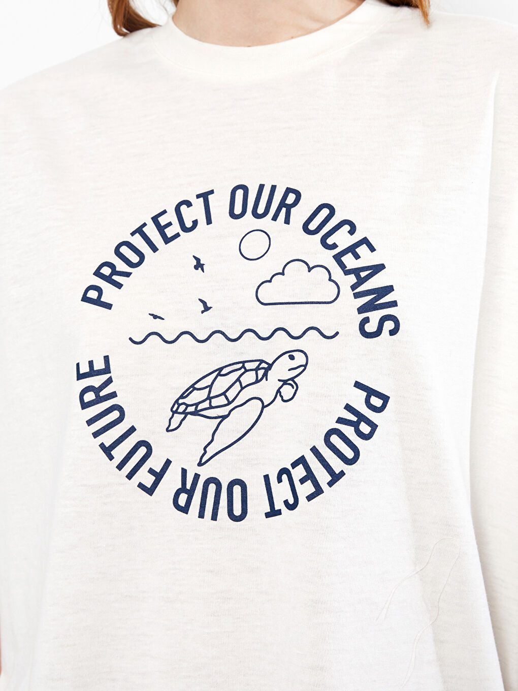 Ekru Bisiklet Yaka Baskılı Kısa Kollu Kadın Tunik-3