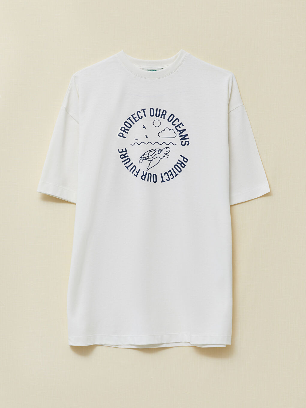 Ekru Bisiklet Yaka Baskılı Kısa Kollu Kadın Tunik-5