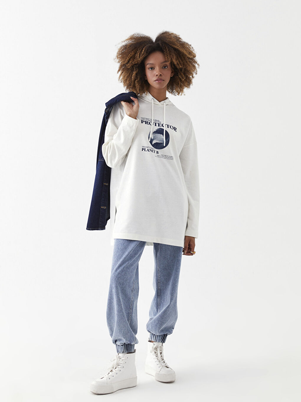 Tunică tip hanorac cu glugă, imprimată, mânecă lungă pentru femei-7