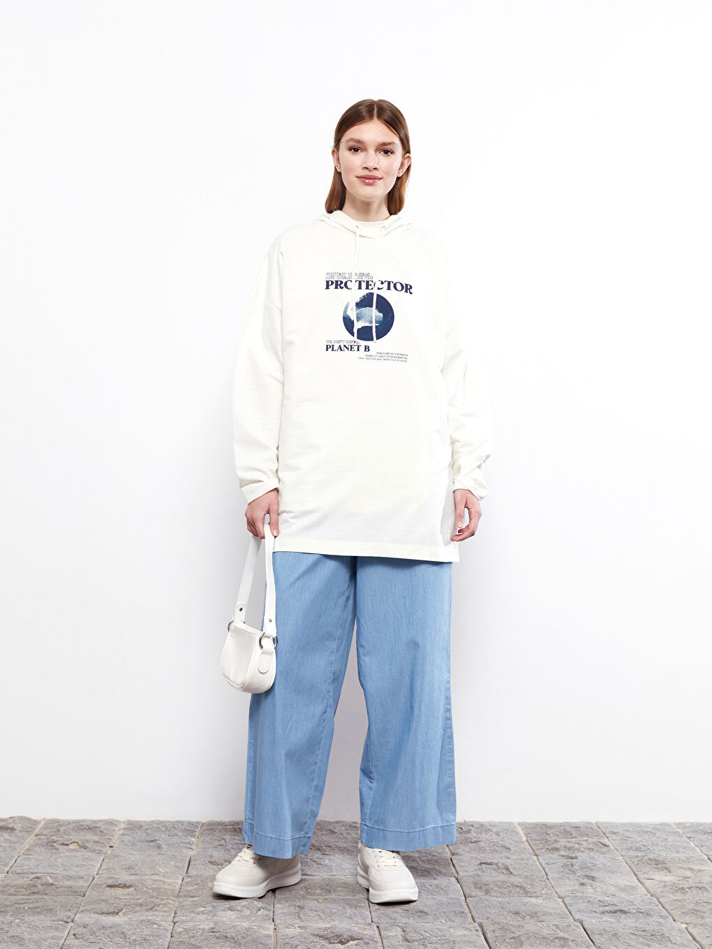 Tunică tip hanorac cu glugă, imprimată, mânecă lungă pentru femei-2