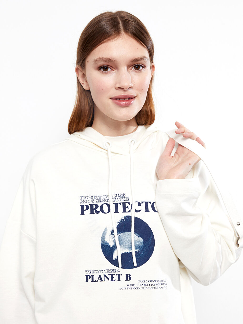 Tunică tip hanorac cu glugă, imprimată, mânecă lungă pentru femei-4