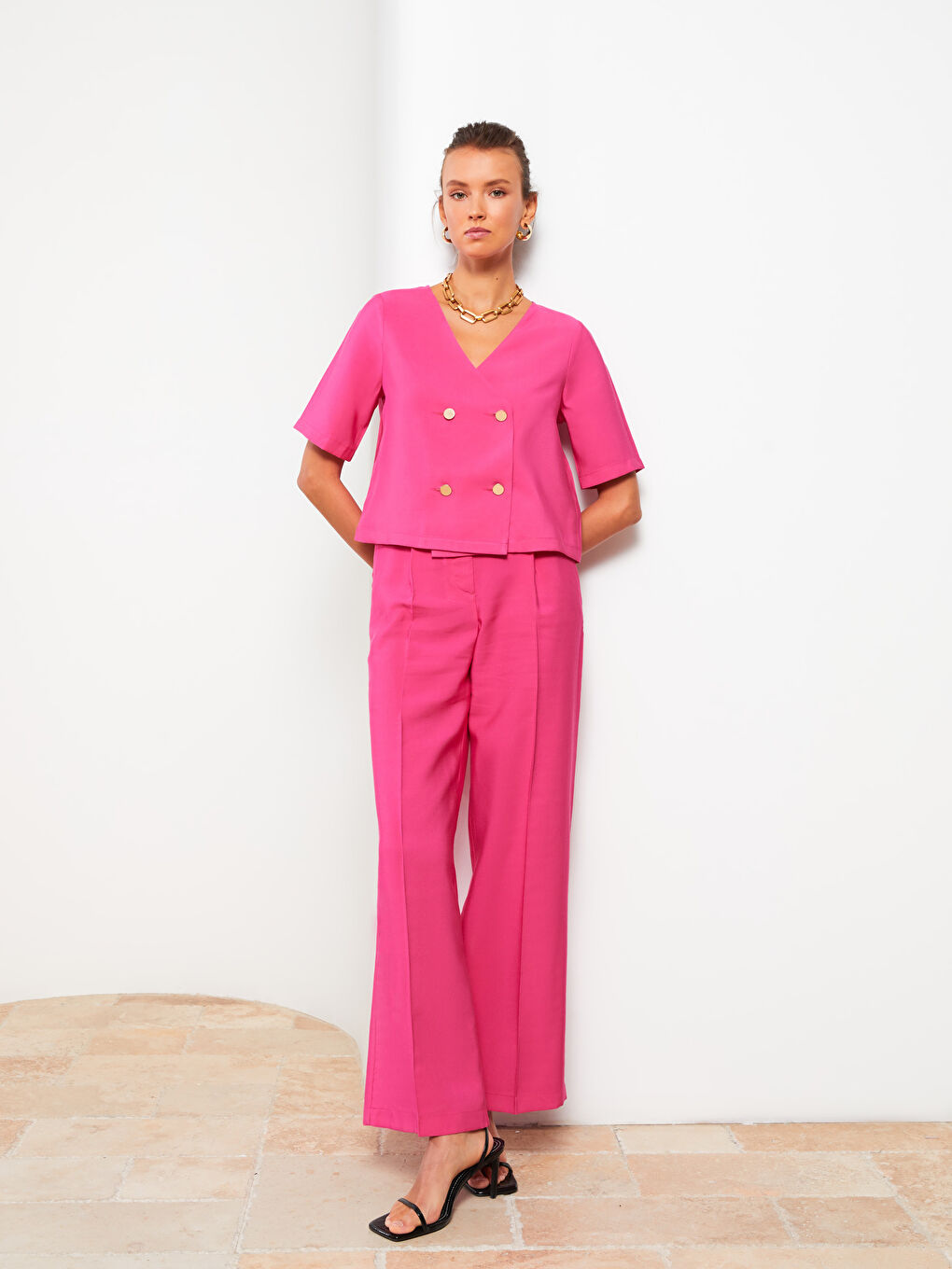 High Waist Comfortable Fit Straight Gabardine Women's Trousers-3