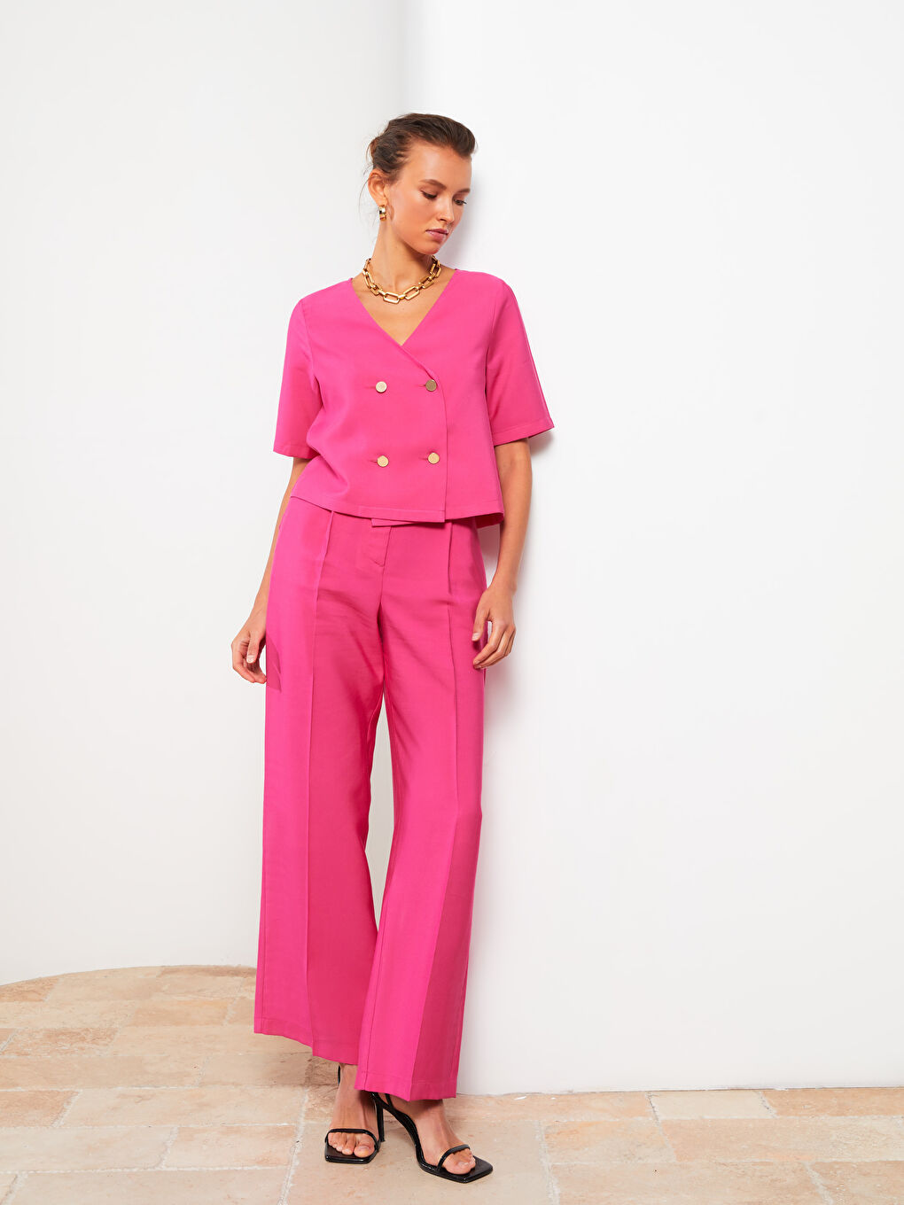 High Waist Comfortable Fit Straight Gabardine Women's Trousers-4