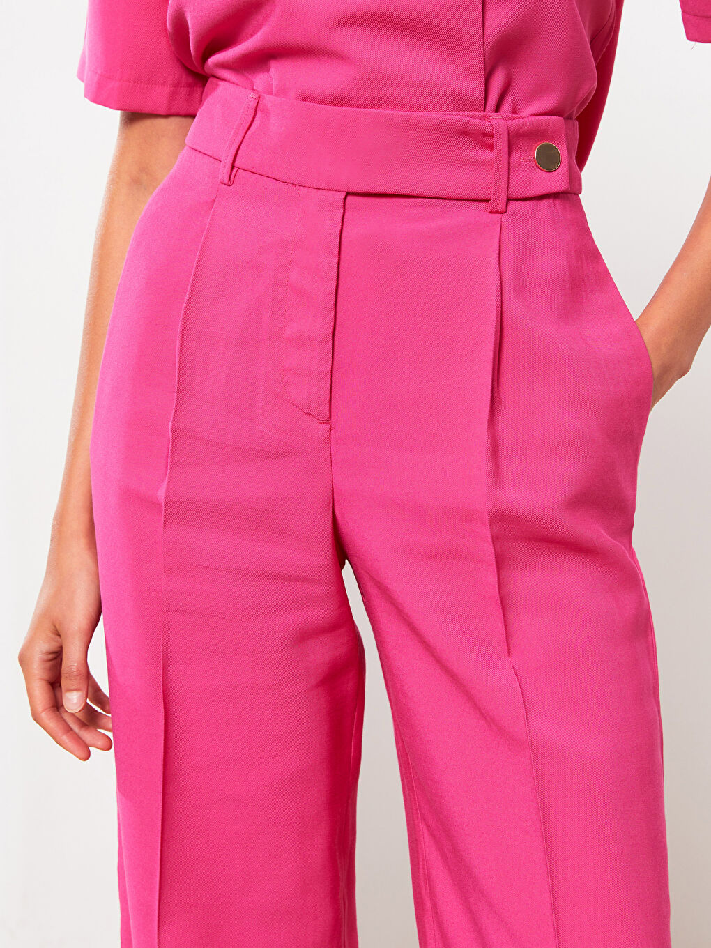 High Waist Comfortable Fit Straight Gabardine Women's Trousers-5