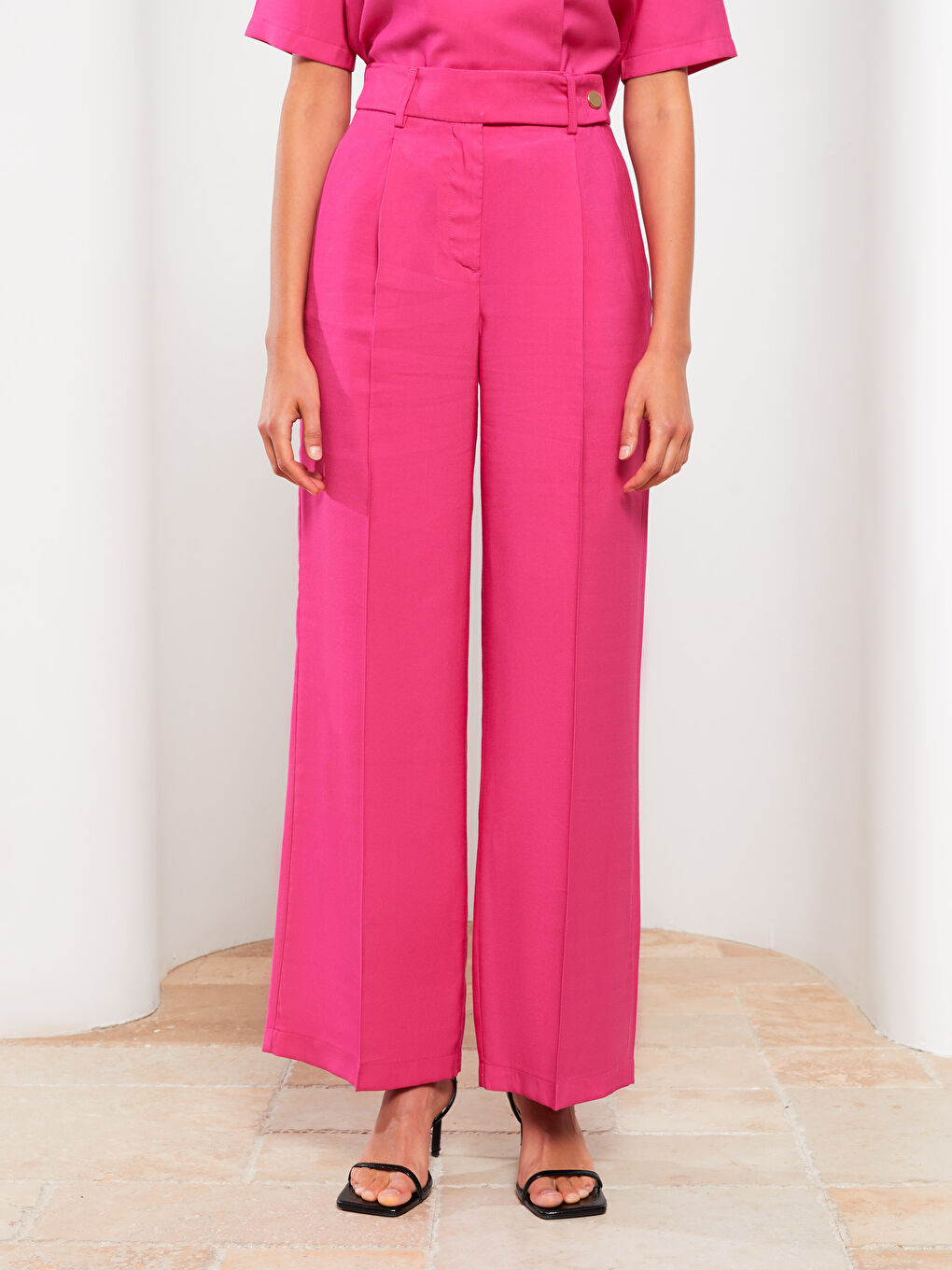 High Waist Comfortable Fit Straight Gabardine Women's Trousers-6