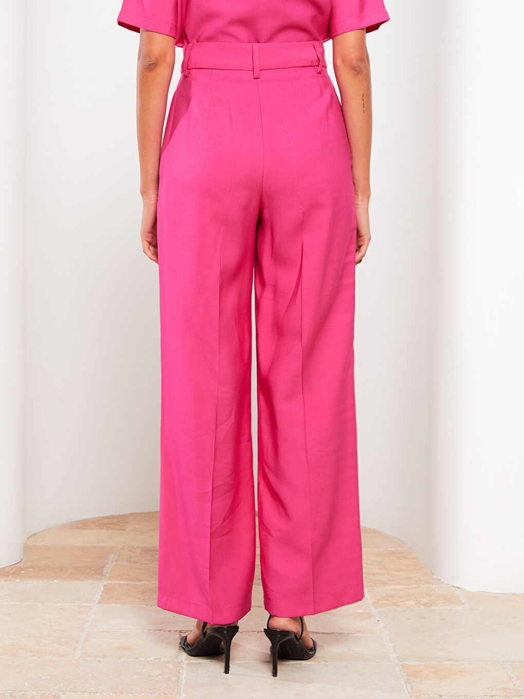 High Waist Comfortable Fit Straight Gabardine Women's Trousers-7