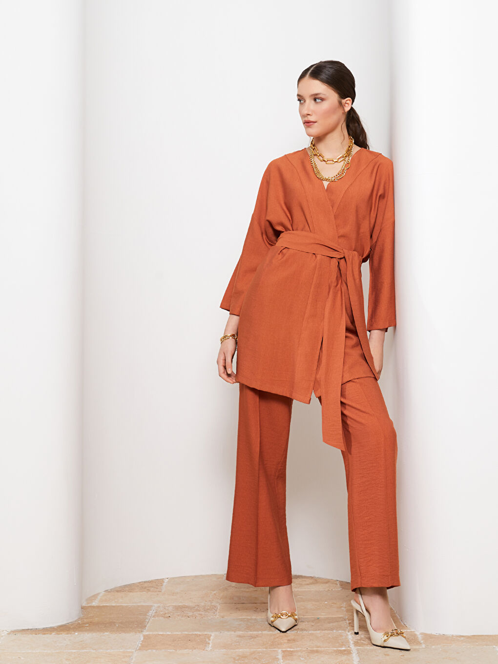 Pantalon Régulier Coupe Ample Taille Haute pour Femmes