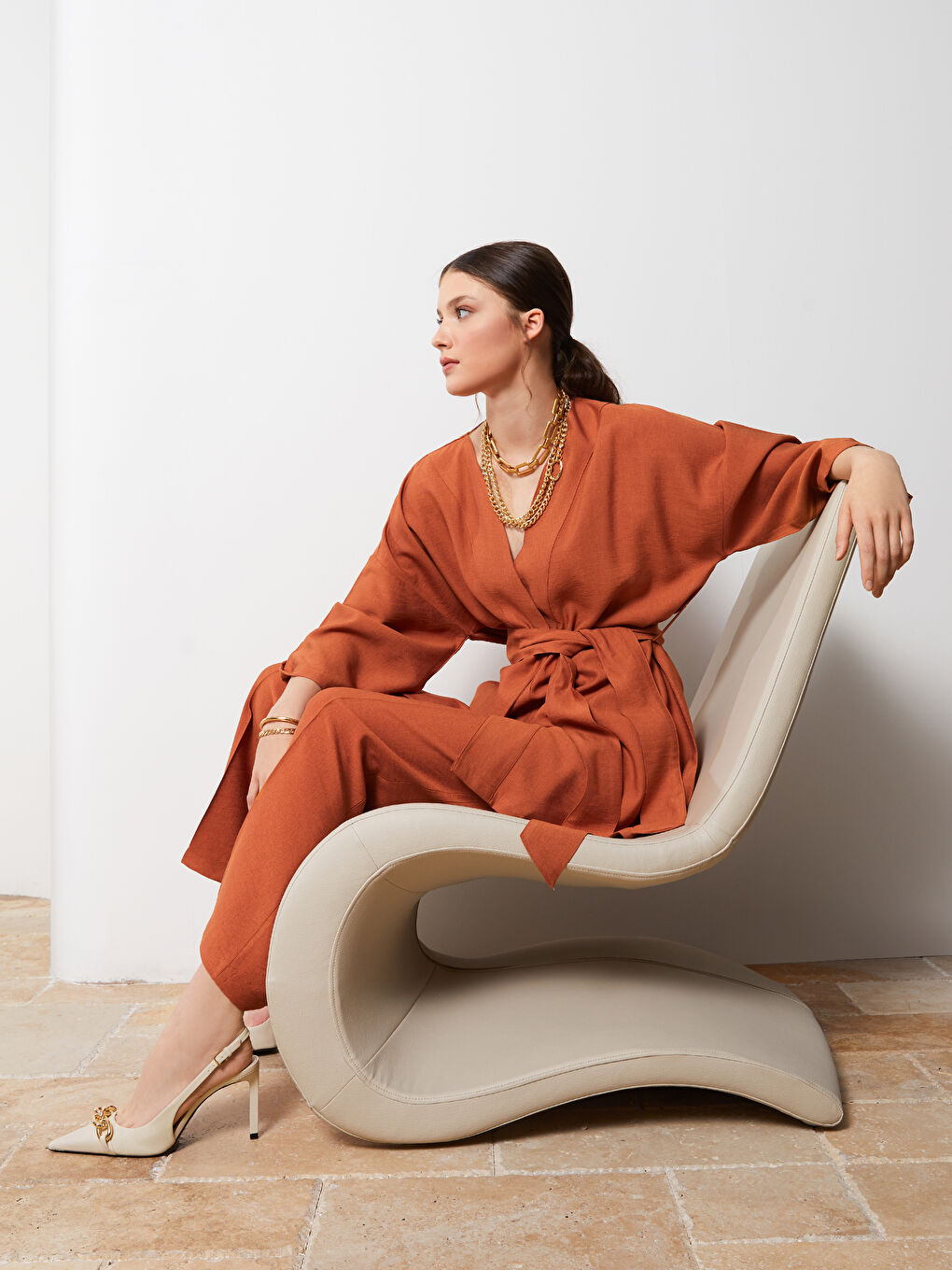 Pantalon Régulier Coupe Ample Taille Haute pour Femmes-1