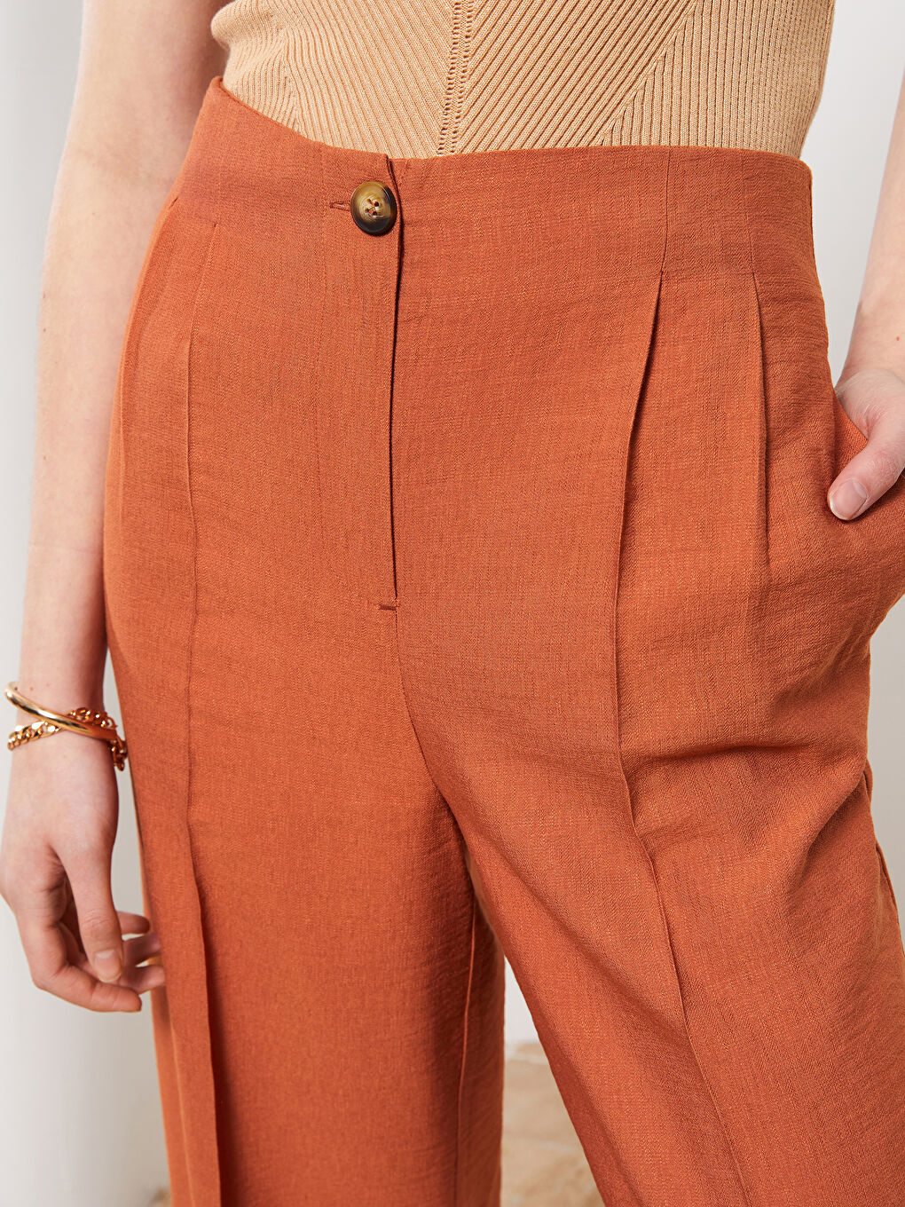 Pantalon Régulier Coupe Ample Taille Haute pour Femmes-3