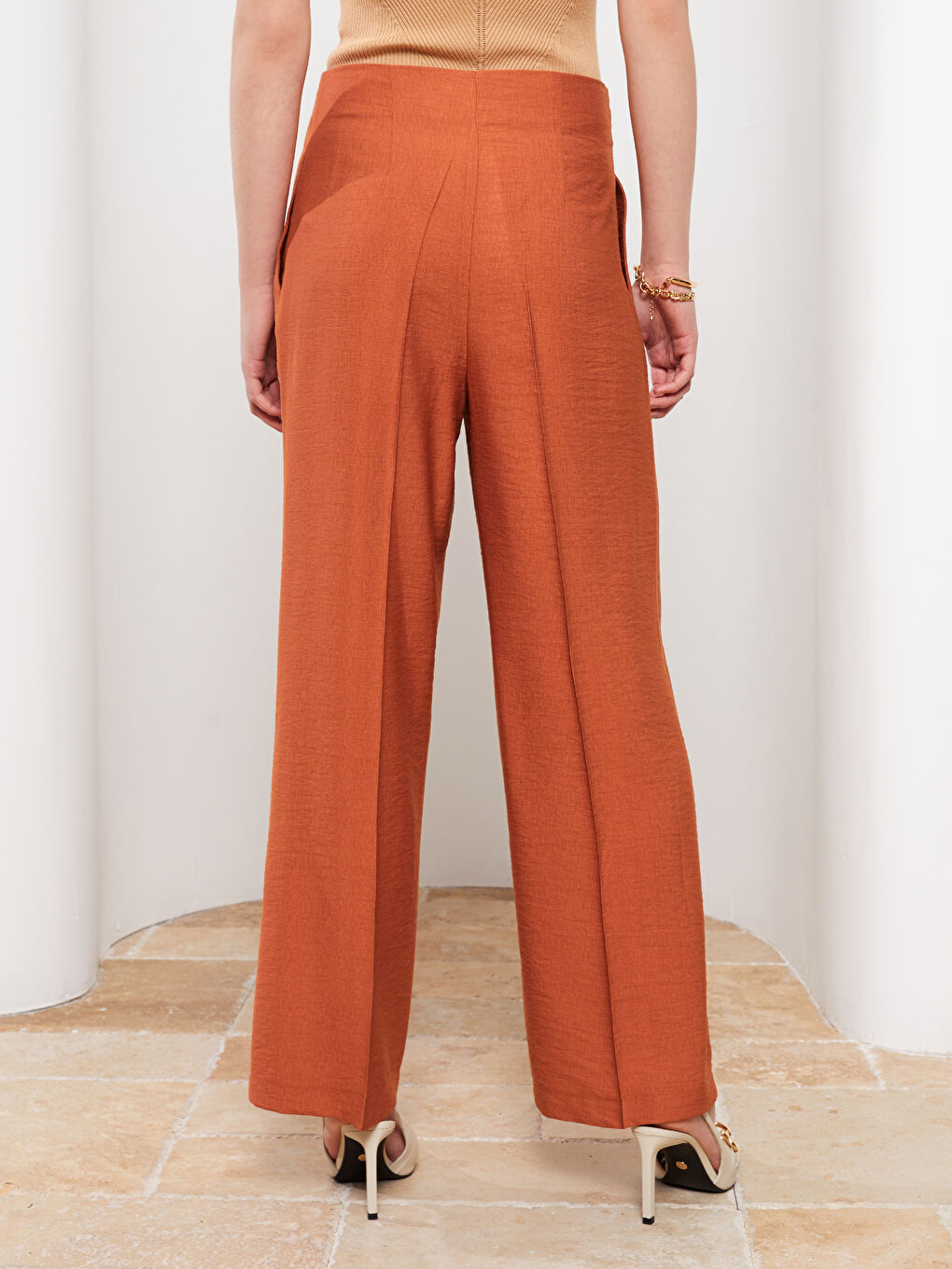 Pantalon Régulier Coupe Ample Taille Haute pour Femmes-4