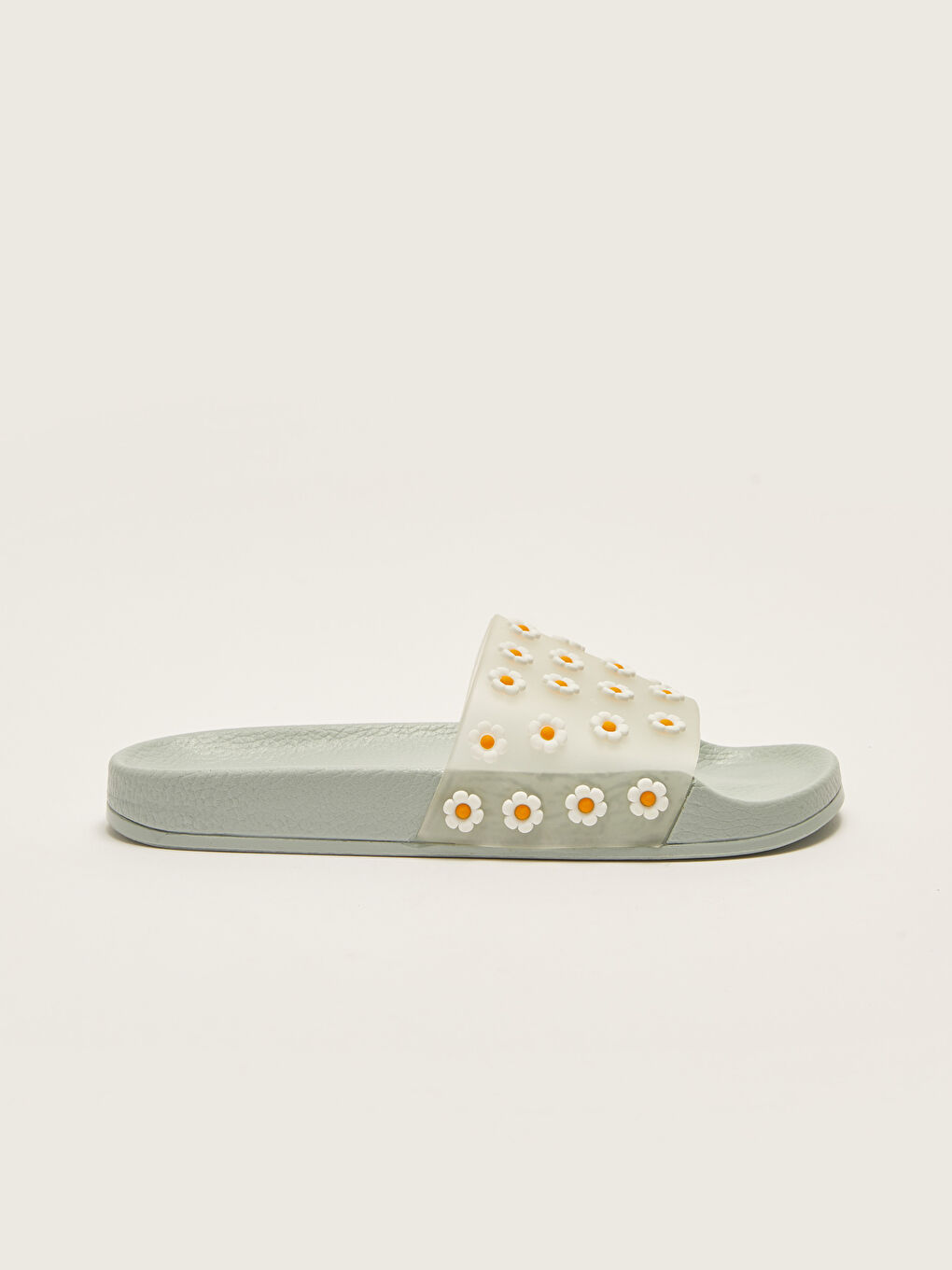 Yeşil Papatya Baskılı Tek Bantlı Kadın Terlik-1